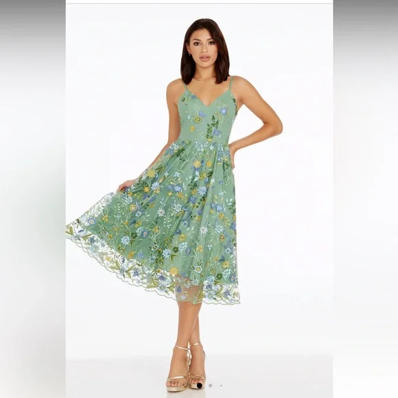 NWT Dress The Population Maren Floral 3D Embroidered Cocktail Midi Dress S - Picture 3 of 9